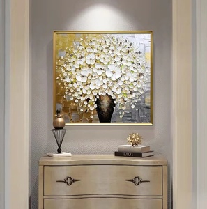 Hand Painted White Floral Oil Painting with Gold Texture Modern <b>Canvas</b> Wall Art for Home Decor - Product Image 3