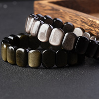Bracelet en obsidienne argentée naturelle fait main, unisexe, pierre de la chance du vendredi, chaîne de main, charme porte-bonheur noir pour l'année du Zodiaque 2025