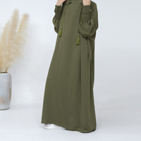 Modèle Tendance Jilbab Hijab Abaya Robe Femme Froissée Couleur Unie Décontractée Manches Chauve-souris à Pompons Robe à Capuche Kaftan de Prière Musulman Saoudien