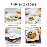 Assiette carrée en porcelaine fine avec bord doré, blanc pur, élégante et luxueuse, personnalisable, passe au lave-vaisselle, pour service de mariage et banquets