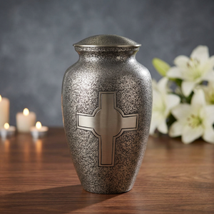 Urna Funeraria de Metal Estilo Europeo, Recuerdo para Cenizas de Cremación, Florero Conmemorativo con Cruz para Tumba de Mascotas, Decoración para Cementerio, Artesanía India para el Hogar - Product Image 3