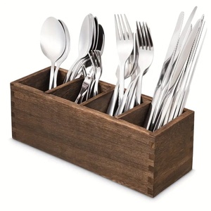 Elegant 4-Compartment Paulownia Wood Cutlery Organizer Silerware and Napkin Holder with Spacious Storage for <strong>Tidy</strong> <strong>Kitchens</strong> - Product Image 1