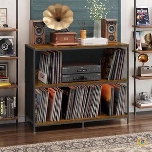 Estante y Soporte para Discos de Vinilo de Doble Cara, Combinación de Hierro y Madera, Diseño de una Pieza, Mesa para <span class=keywords><strong>Tocadiscos</strong></span> con Envío Directo - Product Image 1