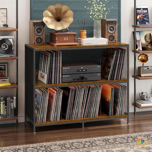 Cross-Border Double-Sided Vinyl Record Storage Rack & Shelf Iron-Wood Combination One-Piece Dropshipping Record Player Table