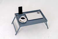 Plateau de rangement pliable en bambou avec finition laquée Plateau de service avec fentes pour lecture et téléphone pour le petit-déjeuner