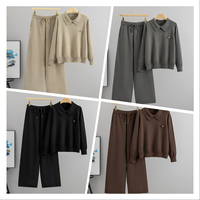 Ensemble décontracté pour femme, style chic et décontracté, automne-hiver, deux pièces, col mandarin, pull en tricot ample, anti-rides