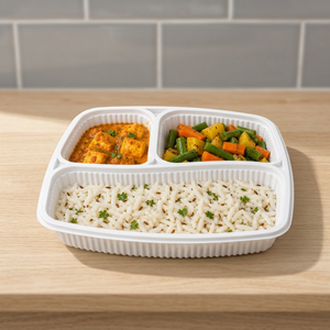 Bandeja de Polipropileno de Grado Alimenticio, Capacidad 3 CP, Opciones en Blanco/Negro/Rojo, Personalizable, Lonchera y Bandejas para Catering para Preparación de Comidas - Product Image 2