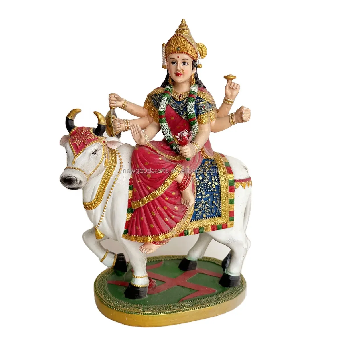 Lakshmi-Statue de déesse hindoue sur éléphant Sculpture Polyresin Crafts Statue de dieu hindou