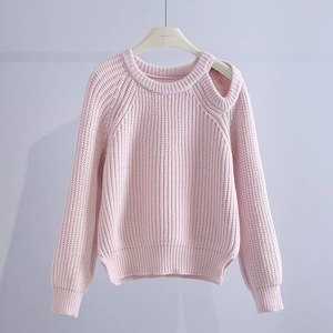 Dalang Sweater Pull en tricot rose uni pour femme, coupe ample, anti-boulochage, chaud, automne hiver - Product Image 1