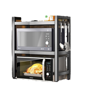 Precio al por mayor, estante de lujo para horno microondas, soporte de cocina desmontable, soporte para olla arrocera de <span class=keywords><strong>2</strong></span> capas, estante para cubiertos de especias negras - Product Image 1