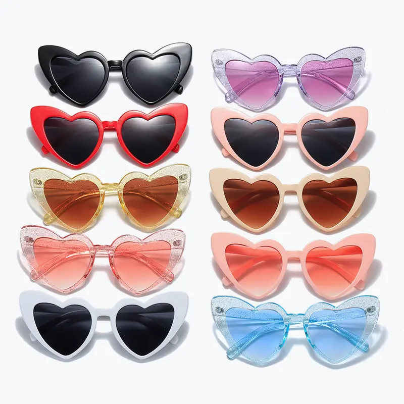 금속 힌지 사용자 정의 로고 UV400 대량 도매 저렴한 여성 숙녀 여성 파티 핑크 심장 선글라스