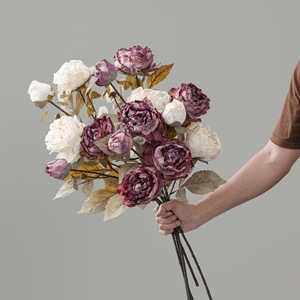Fleur de pivoine artificielle Wenyu, blanc laiteux, rose clair, rose foncé, haute simulation, pour décoration de mariage, bouquet, 3 têtes, filé à la main - Product Image 1
