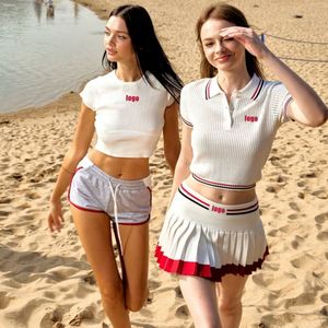 Custom Embroidery Logo Tennis Set Pickleball Cropped Sweater Polo Shirts Tops Women's <b>Knitted</b> Sweater Tennis Wear Manufacturer - Product Image 1