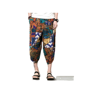 Nouveau style d'été pour hommes, sarouel en <span class=keywords><strong>lin</strong></span> et coton à 7 points, couleur unie, décontracté, coupe ample, grande taille moyenne, bermuda - Product Image 1