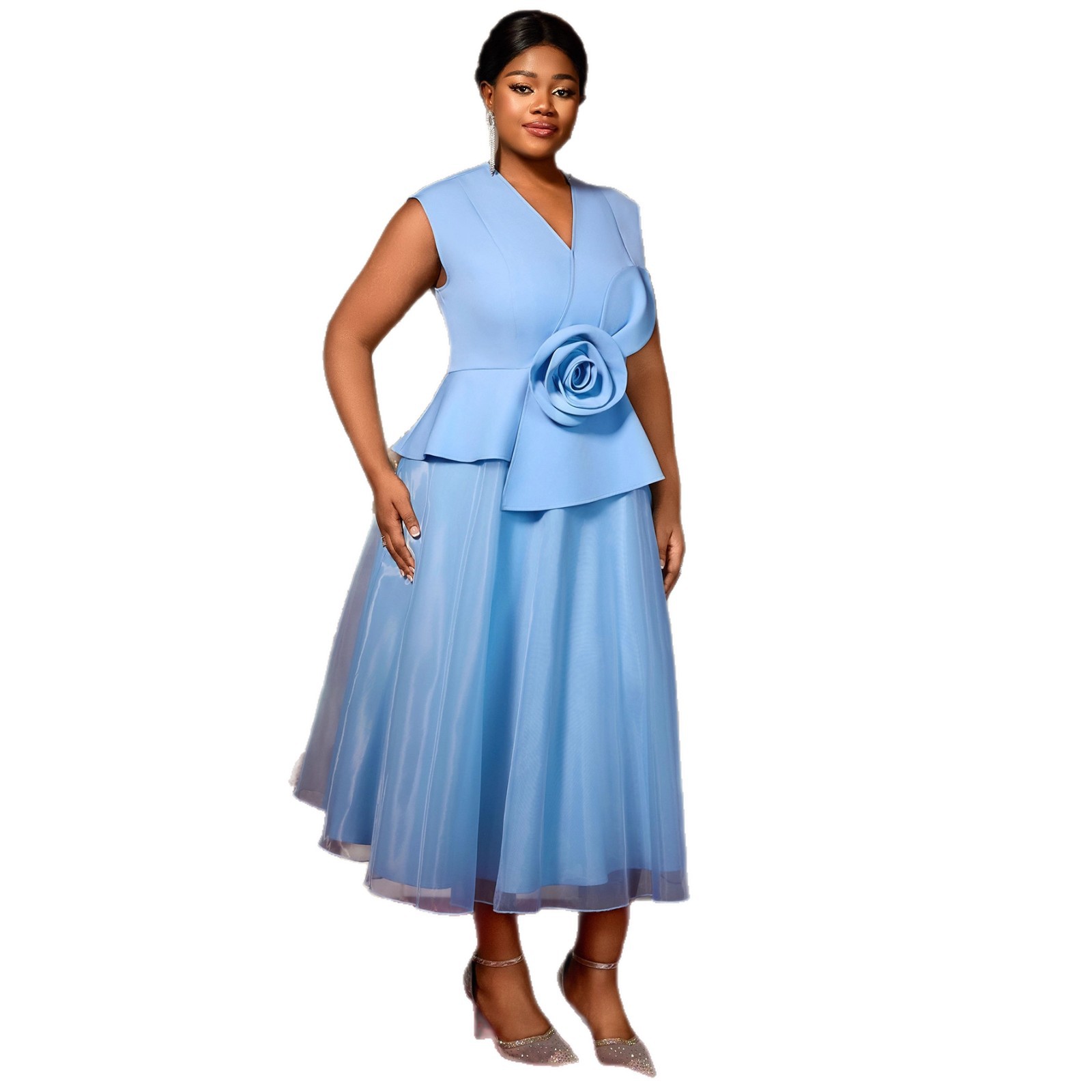 princess polly baby blue dress Ever-Pretty Plus Size Tie Knot Chiffon with Sleev main image 1