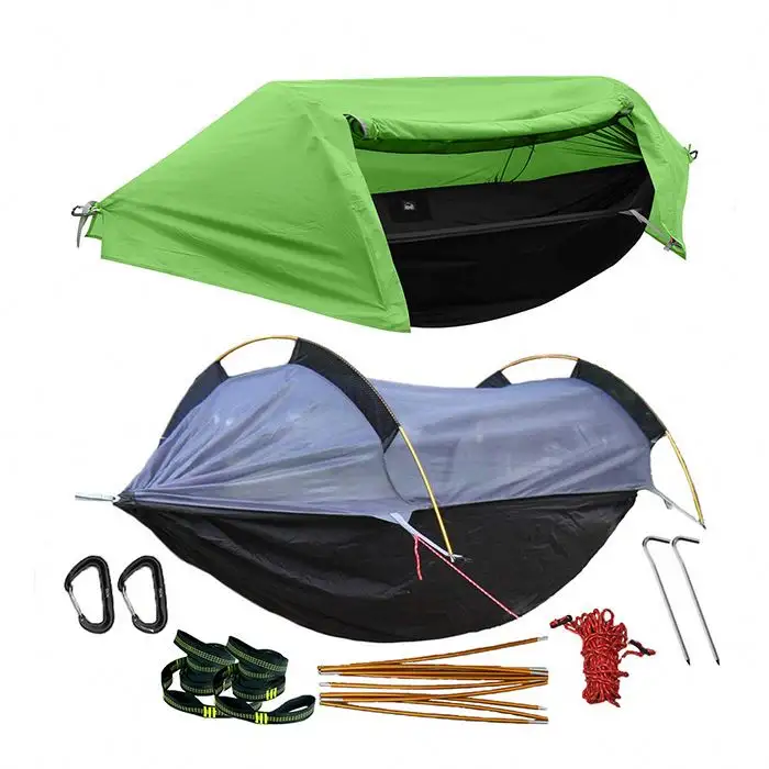 Yasn Draagbare Dubbele Boom Hangmat Tent Nylon Met Klamboe Lichtgewicht En Waterdicht Voor Outdoor Camping Staal Materiaal