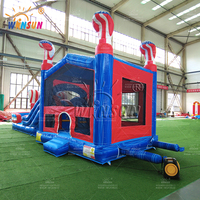 WINSUN Château gonflable drapeau américain avec double toboggan et piscine pour enfants, idéal pour les fêtes en extérieur et la location commerciale