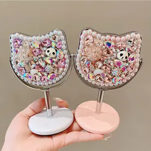 Hot Selling DIY Table Mirror Diamond Decorate Make Up Mirror Cute Round Cute Crystal 3D Mirrors