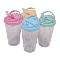 Gobelet isotherme transparent à double paroi de 16 oz avec paille, bouteille d'eau thermique portable