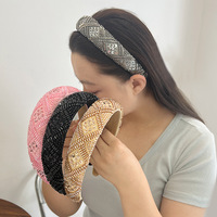 Nouveau bandeau de perle de riz pailleté à carreaux perlé fabriqué à la main accessoire de cheveux de boule Simple et à la mode