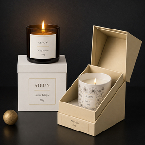 Bougie en verre artisanale AIKUN, style minimaliste, en cire de soja, surface lisse, pour l'aromathérapie, décoration d'espace relaxant - Product Image 1
