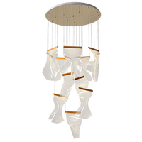 Suspension d'Hôtel Moderne de Luxe, Acrylique Noir et Or, Longue Lampe Suspendue, Lustre d'Escalier