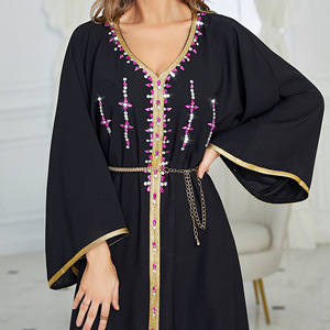 Abaya longue en gros avec motif floral modéré en perles, caftan islamique marocain, robe brodée pour femmes, robe arabe, Dubaï, musulmane - Product Image 3