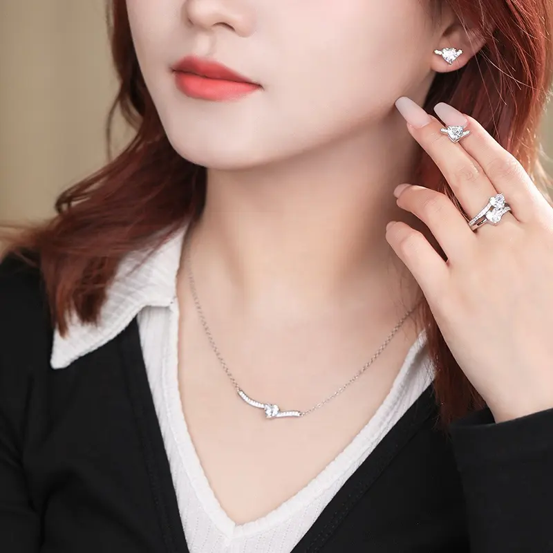 Hot Bán Đồ Trang Sức Mỹ 925 Sterling Silver Bạc Đơn Giản Thời Trang Trái Tim Cắt Màu Hồng Cubic Zirconia Stud Bông Tai Và Nhẫn Set