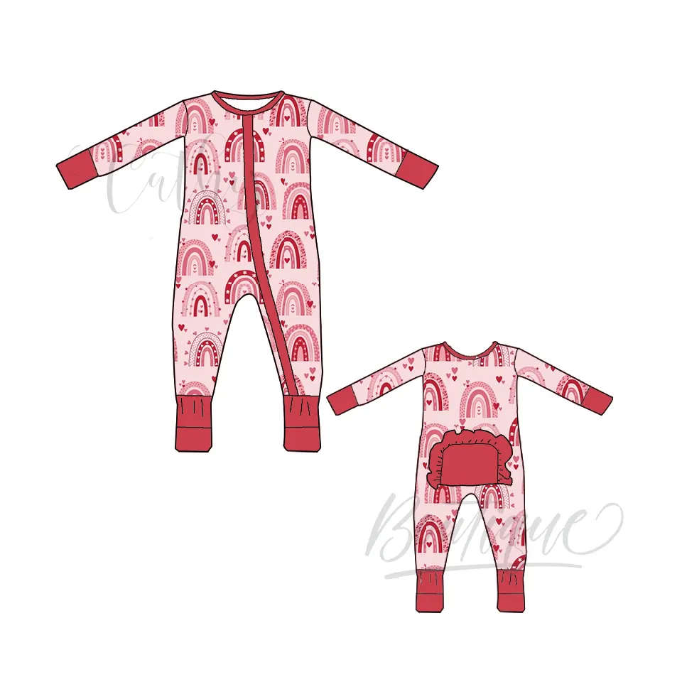 Liangzhe OEM valentines Long Sleeve Plaid valentines rainbows Clothes Baby Romper