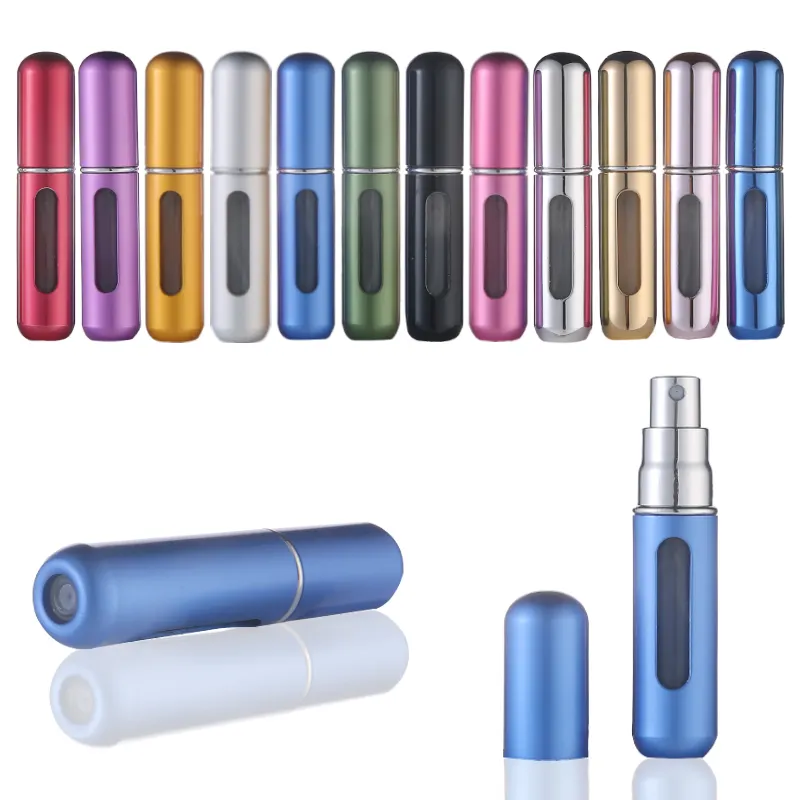 Mini botellas de aluminio rellenables de bolsillo, envases vacíos de cosméticos, envases de Perfume, espray, 5Ml, venta al por mayor