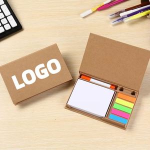 Bloc de Notas Adhesivas Promocionales con Cubierta de Papel Kraft, con Función Autoadhesiva y Bolígrafo - Product Image 1