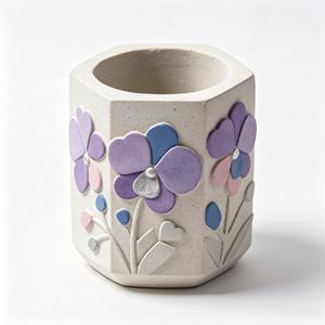 Portalápices Octagonal <span class=keywords><strong>de</strong></span> Cemento Violeta <span class=keywords><strong>de</strong></span> 4 Pulgadas, Organizador <span class=keywords><strong>de</strong></span> Escritorio para Lápices, Flores y Brochas <span class=keywords><strong>de</strong></span> Maquillaje - Product Image 1