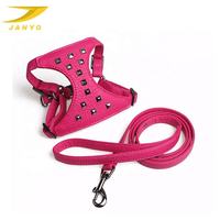 Set Tali Kekang Anjing Kulit Imitasi JANYO Custom Rivet Decor, Tahan Lama, Dapat Disesuaikan, dengan Ring D Logam, Set Jalan-Jalan Hewan Peliharaan Custom Brand