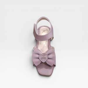 Sandalias de tacón de bloque rosa para niñas con lazo, diseño de corazón, punta abierta, correa al tobillo, calzado de moda para fiesta, sandalias con hebilla de lazo de corazón - Product Image 1