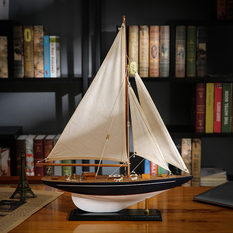 55cm 手作りセイルボート 木製彫刻 デスク装飾品 アートコレクション