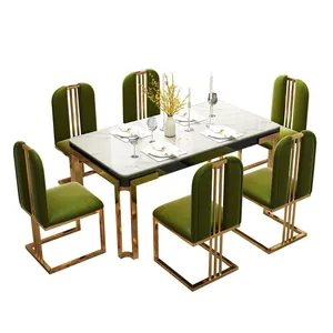 스테인레스 스틸 프레임과 식당 또는 커피 테이블을위한 6 개의 의자가있는 고급 직사각형 대리석 상단 식탁