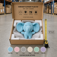 Peluche Éléphant Bleu en Velours Côtelé, Jouet Sonore Double Effet Froissé et Couineur, Rembourrage Coton PP, 18x24cm, Doux, Cuddly et Léger pour Chiens