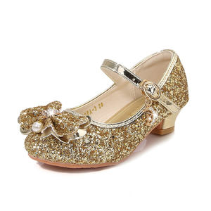 Meisjes hoge hakken lente nieuwe kinderschoenen prinsessenschoenen veelzijdige zachte zool kristallen schoenen voor meisjes optredens lederen schoenen - Product Image 5