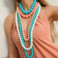 Perhiasan Fashion OEM/ODM Kalung Panjang Berlapis-lapis Manik-manik Warna-warni untuk Wanita, Kalung Bola Bundar Gaya Boho, Grosir Perhiasan