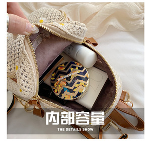 Las mujeres coreanas señoras <span class=keywords><strong>Mini</strong></span> pequeño bordado de Daisy paja mochila hecho a mano lindo Crochet playa tejida de viaje bolsa - Product Image 4