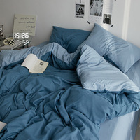 Parure de Lit 4 Pièces Haute Qualité Style « Ins », Couleur Unie, Lavable, en Coton Doux et Chaud Brossé, Housse de Couette et Drap de Lit