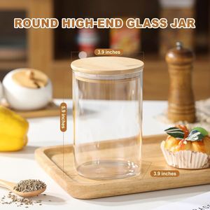8 oz High Borosilicate Kitchen Glass Storage <b>Jars</b> Set with Airtight Wooden Bamboo Lid - Product Image 2