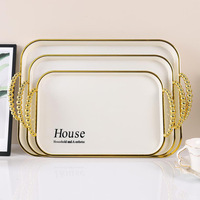 Ensemble de 3 plateaux de service rectangulaires en plastique pour hôtel, restaurant, plateau à fruits, collations et desserts en or, argent et blanc