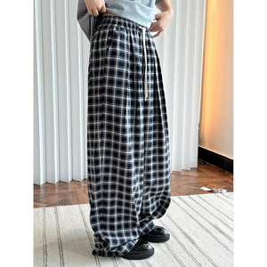 Printemps nouveau style coréen paresseux et décontracté contrastant pantalons décontractés à carreaux lâche et mince pantalons décontractés pour les femmes - Product Image 1