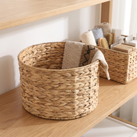 Panier de rangement multifonctionnel en jonc de mer naturel écologique, forme ronde, avec poignées, pour articles divers