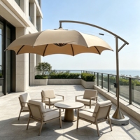 Parasol Cantilever Extérieur Grande Taille en Acier Inoxydable Imperméable Moderne Pliable avec Base en Marbre pour Repas, Plage et Piscine