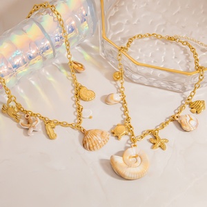 Collana in Acciaio Inossidabile Placcato Oro 18K con Ciondolo Singolo, Stile Vacanza Marina, Catena a Maglie, Gioiello Trendy con Taglio Asscher e Montatura a Castone per Feste - Product Image 2