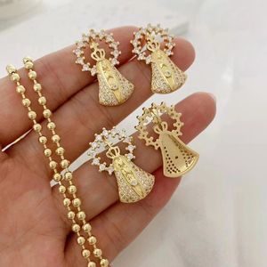 Pendentif vintage en plaqué or San <span class=keywords><strong>Judas</strong></span> Santa Muerte arc-en-ciel zircone pavée vierge marie pendentif collier ensemble de bijoux chrétiens - Product Image 5