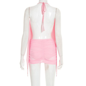 Abito da spiaggia <span class=keywords><strong>sexy</strong></span> in rete <span class=keywords><strong>trasparente</strong></span> senza schienale da donna, mini abito aderente con scollo a V profondo e allacciatura all'americana - Product Image 5