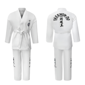 <span class=keywords><strong>Uniforme</strong></span> <span class=keywords><strong>de</strong></span> <span class=keywords><strong>Taekwondo</strong></span> ITF Quteng, Material Acanalado, Cinturón Blanco, Ecológico, Duradero, Transpirable, Unisex, para Entrenamiento - Product Image 1